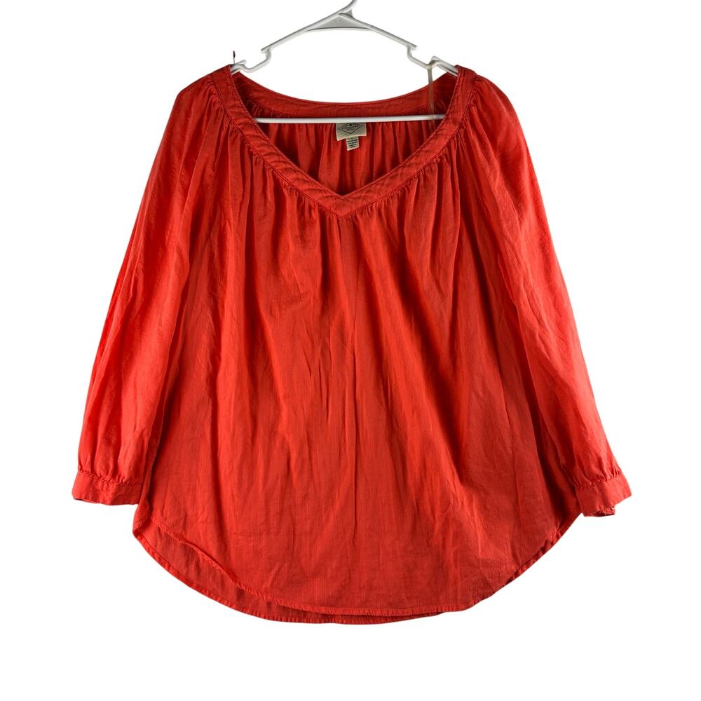 St Johns Bay Popover Blouse Women’s Large Orange Cotton Rayon Breathable READ